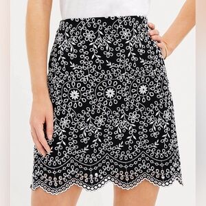 Loft Floral Embroidered Scalloped Shift Skirt